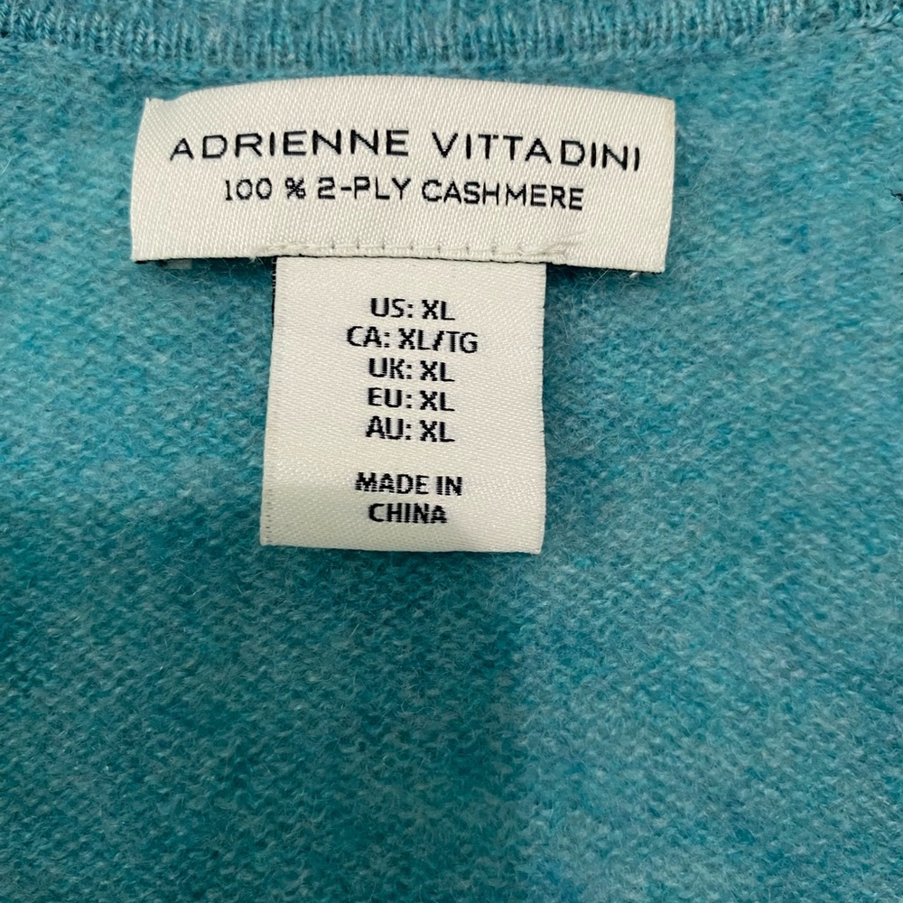 ADRIENNE VITTADINI  100% 2-Ply Cashmere V-Neck sweater Aqua Blue Women’s Size XL - Picture 8 of 10